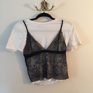 White T with black lace tank attached